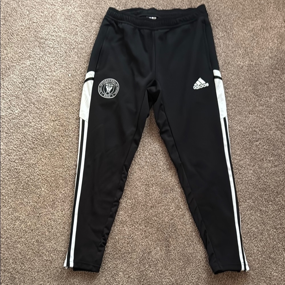 Inter Miami Adidas Black and White Sweatpants with Stripes